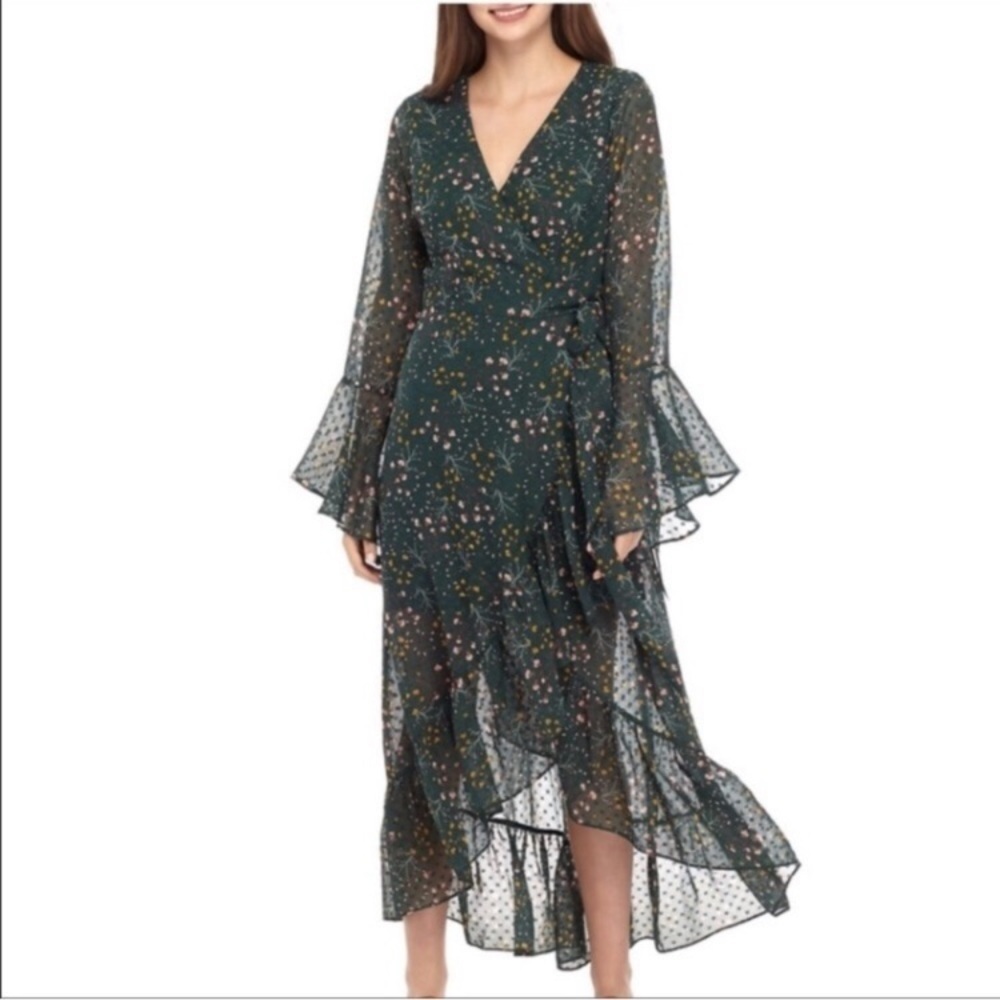 Boho Wonderly Midnight Garden Floral Wrap Dress elegant classic romantic size S